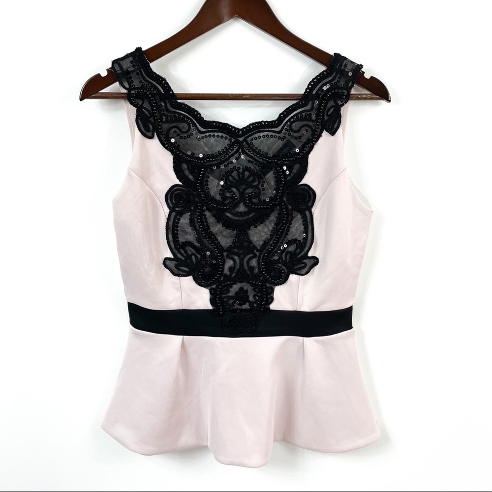 Black Collection Peplum Lace and Beaded Top